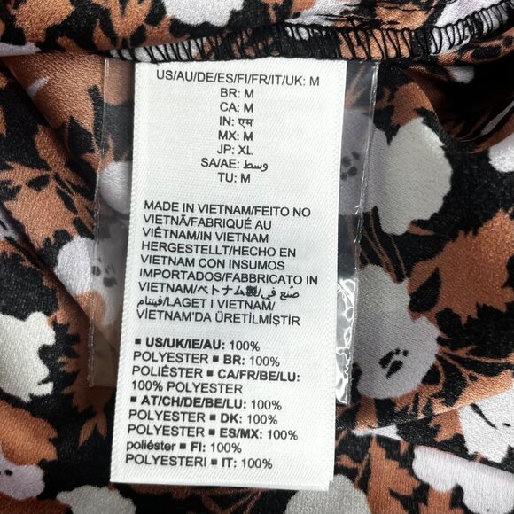 Essentials Long Sleeve Blouse Womens Medium Brown Black New Floral - Picture 8 of 9